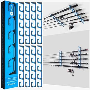 PLUSINNO H5 Horizontal Fishing Rod/Pole Holders for Garage, Wall or Ceiling Mounted Fishing Rod Rack, Aviation Aluminum Fishing Pole Holder Holds up to 20 Rod or Combos or Nets Storage Racks