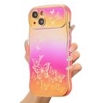 ZTOFERA for iPhone 15 Cute Wavy Edge Case for Girl Women, Laser Color Changing & Luxury Plating Butterfly Pattern, Soft TPU Shockproof Raised Lens Protection Phone Case for iPhone 15,Laser Rose Red