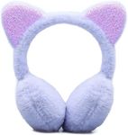 FYBW Winter Earmuffs for Kids Girl Warm Ear Muffs,Cute Cat Earmuffs Warm Outdoor Ear Covers Headband Plush Earwarmer(Cat Purple)