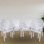 ITALICA Luxury Plastic Arm Chair for Home, Office, Living Room/Matte Finish Plastic Outdoor Chair/Patio Chairs for Balcony | Suitable for Indoor & Outdoor (9402, White, Set of 6 Chair)