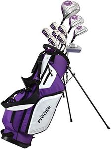 Precise Top Line Ladies Purple Right Handed M5 Golf Club Set, 460cc Driver, 3 Wood, 21* Hybrid, 5, 6, 7, 8, 9, PW Stainless Steel Irons, Putter, Graphite Shafts for Woods & Irons +Stand Bag + 3 Covers