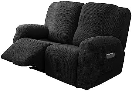 Genina Recliner Loveseat Cover Stretch Couch Covers Sofa slipcover for 2 Seat Reclining Couch Thick Jacquard Furniture Protector (Black)