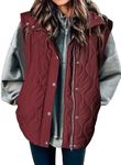 EVALESS Sexy Sleeveless Fall Jackets for Women Lightweight Stand Collar Cropped Puffer Vest Button Zip Up Quilted Bomber Jacket Winter Warm Coat Outerwear with Pockets Red Large