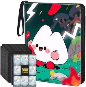 UGYAZX Trading Card Binder, 900 Pockets, 50 Sheets 9-Pocket, Refillable 3-Ring, Fits 2.5" x 3.5" Cards, Acid-Free PVC-Free Pages, Zip PU Cover with Strap, for TCG & Sports Cards – Campfire Design