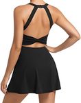 Womens Workout Tennis Dress with Built in Shorts and Bra Athletic Golf Activewear for Exercise Black Medium