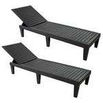 Sunnydaze 5-Position Outdoor Adjustable Chaise Lounge Chair - UV- and Weather-Resistant Polypropylene Resin - Wood-Look Design - Black - Set of 2