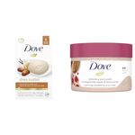 Dove Beauty Bar more moisturizing than bar soap Shea Butter for soft and pampered skin 106 g 6 count & Exfoliating Body Polish Scrub For Silky, baby pink, 298 g - Package May Vary