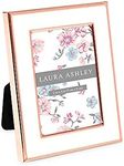 Laura Ashley 2x3 White Enamel Picture Frame, Rose Gold Metal Edge with Easel, for Countertop, Counterspace, Tabletop Display, Bookshelf, Desk, Wall Décor, Photo Gallery (2x3, White W/ Rose Gold)