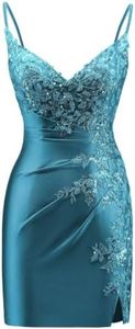 Satin Homecoming Dresses 2026 V Neck Lace Applique Hoco Dresses for Teens