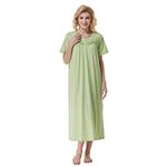 Keyocean Summer Women Nightgowns, Soft Comfortable 100% Cotton Short Sleeves Ladies Nightdress, Medium Green, Large