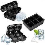 Whaline 3 Pack Large Silicone Ice Cube Trays,3D Squares Ball Maker & Diamond Tray with Lids Mold for Whiskey Cocktail or Baby Food