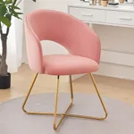 Furniliving Velvet Accent Chair for Living Room, Comfortable Upholstered Barrel Vanity Chair with Back, Mid Century Pink Makeup Chair with Gold Legs (Pink)