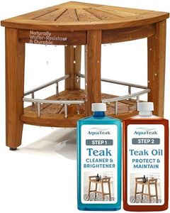 AquaTeak Patented 15.5" Kai Corner Teak & Stainless Shower Bench with Shelf & AquaTeak Two-Step Care Kit