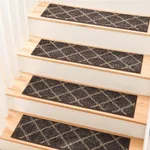 MBIGM 8" x 30" Carpet Stair Treads for Wooden Steps (15 in Pack) - Non-Slip Safety Rug with Soft Plush Comfort - Skid Resistant Indoor Runner for Kids, Elders, and Pets - Coffee Liquor/Beige