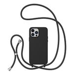 ZTOFERA Crossbody Lanyard Case for iPhone 14 Pro, Liquid Silicone Protective Phone Case with Adjustable Strap Neck Cord Necklace Girls Women Soft Cover for iPhone 14 Pro, Black