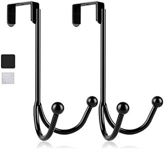 HFHOME 2Packs Over The Door Double Hanger Hooks, Metal Twin Hooks Organizer for Hanging Coats, Hats, Robes, Towels- Black