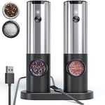 Littneo Electric Salt and Pepper Grinder Set USB Rechargeable Automatic Salt and Pepper Grinders Adjustable Coarseness Salt and Pepper Grinder Set with LED Light and Charging Base