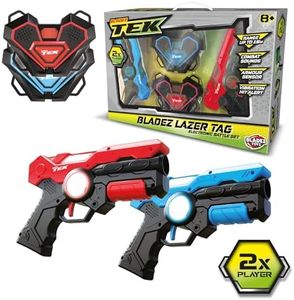 Bladez Toyz Laser Tag Game for Kids with 15M Range & Sensor Armour - 2 Player Shoot Lazer Tag Game - Laser Guns for Kids with Combat Sounds - Lazer Tag Gun Set with Vibration Hit Alert, Red/Blue
