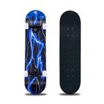 Skateboard,31 x 8 Inch Complete Skateboard, 8-Layer Maple Wood Deck Double Kick Standard Skateboards for Kids, Teens, Adult, Beginner(Blue)