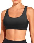 Tempt Me Women Sports Bra Bikini Top Push Up Scoop Neck Bathing Suits Top Tank Crop Top for Teen Girls, Black, Medium