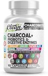 Clean Nutra Activated Charcoal Capsules Shilajit 5000mg Pills Probiotic 200 Billion + Digestive Enzymes for Digestive Health with Peppermint Fennel Licorice Papain Ginger Turmeric | Gut Health