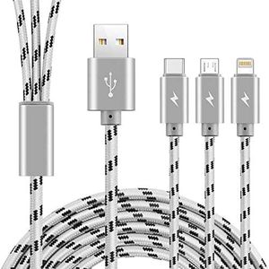 Câble de charge multiple 3 en 1 [3 m] long câble de chargeur rapide en nylon tressé avec ports IP/micro USB/type C pour iP 13/12/11/Xs/Xr/X/8/7/6/se/tablettes/Samsung Galaxy/LG/Pixel/Huawei/Xiaomi