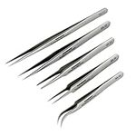 Precision Tweezers, 5 PCS Machine Tweezers Made of Stainless Steel Heat Resistant for Craft, Electronics, Soldering, Medical and Experimental Work, Jewelry-Making, Non-Magnetic Tweezers, by TOWOT