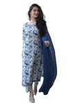 Pinkmint Women Straight Rayon Printed Kurta and Pant Set with Dupatta ll ll Event Wear Light Blue