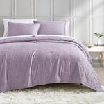 BOURINA Reversible Quilt Coverlet Set Queen - Pre-Washed Microfiber Ultra Soft Lightweight Star Quilted3-Piece Quilt Set Queen, Lavender