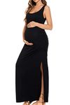 Smallshow Women's Long Maternity Dress Sleeveness Split Ruched Pregnancy Clothes Medium,Black