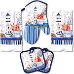 American Mills Kitchen Towel Set 5 Piece Towels Pot Holders Oven Mitt Decorative Lighthouse