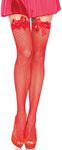 Leg Avenue Women's OS Satin Bow Fishnet Thigh Highs, Red, One Size