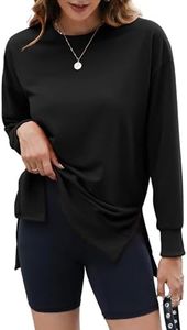 ECOWISH Women Side Split Sweatshirt: Fall Crewneck Long Sleeve Oversized Shirts Casual Loose Solid Pullover Tops Tunics 409 Black S