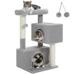 PAWZ Road Cat Tree for Indoor Cats, Cat Tower for Adult Cats with 2 Condos, Cat Scratching Posts and Big Cat Perch, Grey