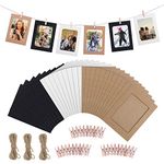 HONGXIN-SHOP Paper Photo Frame 30 Pcs DIY Creative Retro Kraft Paper Picture Mats Hanging Album Frame with Mini Clips and Hemp Ropes for Home Dorm Office 6 inch 3 Colors