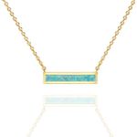 PAVOI 14K Yellow Gold Plated Created Green Opal Thin Bar Pendant Necklace | Opal Necklaces for Women (Bar, Green)