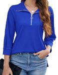 Bluetime Women's Blouses 3/4 Sleeve V Neck Office Professional Business Casual Work Tops Ladies Trendy Plus Size Dress Shirts (Royal Blue XXL)