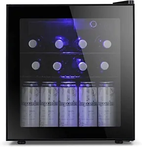 Antarctic Star 1.6cu.ft Wine Cooler/Cabinet Beverage Refigerator, Small Wine Cellar for Soda Beer, Counter Top Bar Fridge, Quiet Operation Compressor, Freestanding, Black Glass Door