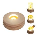 CDIYTOOL Wooden LED Light Base, USB Solid Wood Round Desktop Display Night Light Base LED Warm Light Stand Ornament Powered by USB for Crystal Ball Jewelry, Crystal Photos (1)