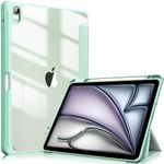 Fintie Hybrid Slim Case for iPad Air 5th/4th Gen 10.9 Inch, Green with Pencil Holder & Magnetic Stand, Shockproof Cover with Transparent Back for A2588/A2589/A2591, A2072/A2316/A2324/A2325 Tablets