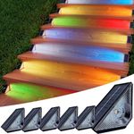 GEEKHOM Solar Step Lights 6 Pack, LED Outdoor Stair Lights, Weather Resistant Waterproof 5V Step Lights Warm White & 7 RGB Colors Solar Deck Lights for Garden Backyard Patio Front Porch Decor