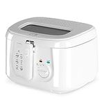 LIVIVO Electric 2.5L Deep Fat Countertop Fryer Non-Stick Coating, Internal Mesh Basket with Safety Handle and Viewing Window Easy Clean (White) (White)