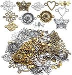 60pcs Craft Supplies Flower Heart Connector Charms Link Charms Pendants with 2 Holes for Bracelets Jewelry Making,6 Styles