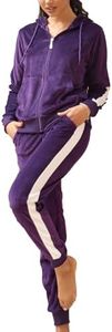 Velour Tracksuit Womens Sweatsuits 2 Piece Set Zip Hoodie Sweatpants Sport Velvet Jogging Set, Purple, XX-Large