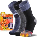 MOGGEI Heated Thermal Socks for Men Women Winter Warm Thick Insulated Ski Crew Socks Gift Stocking Stuffers for Women 3 Pairs(Blue/Black/Dark Grey,L)