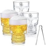 Wwyybfk Beer Mug Set, Freezer Glasses Beer Mug with Handle, 18oz Skull Beer Glasses Cups for Men, Bar, Beverage, Dishwasher Freezer Safe 510ml 4-Pack