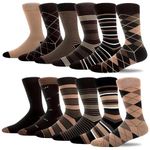 MAKABO Men's Seamless Premium Combed Cotton Thin Dress Socks - 12 Pack - Size 10-13 - Brown