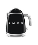 Smeg 0.8L Electric Kettle 1400W, Original Italian Brand, Highest Food Grade Stainless Steel Full Body, Soft Lid Opening System, Luxury 50's Style (Black)