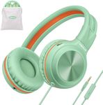 SIMOLIO Kids Headphones with Cord, Wired Headphones with Microphone for School Travel, 85dB/94dB/104dB Volume Limited, Portable Foldable & Adjustable Headset for Boys Girls Teens Adult Green