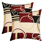 Modern Geometric Pillow Covers Red Brown Black Stripes Cushion Cases Retro Circle Swirls Throw Pillow Covers 16x16 Set of 2 Abstract Texture Color Decorative Accent Pillow Cases for Outdoors Car